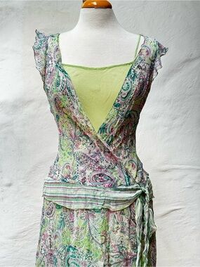Jonathan Martin Sheer Paisley Wrap Dress with Lime Slip